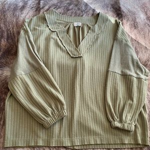 BKE Raw Edge Ribbed Top- olive long sleeve top. Women’s Large